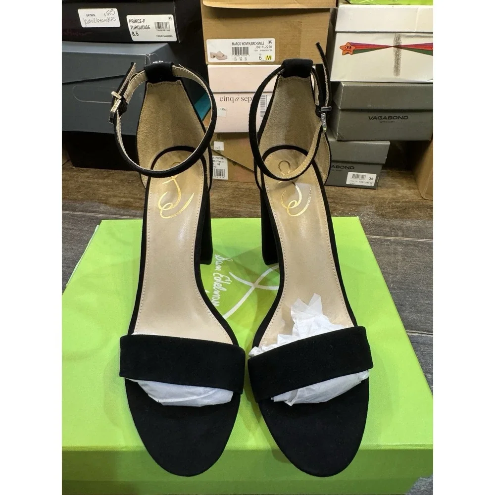 Sam Edelman Yaro Black Suede Ankle Strap Block Heel Sandal SIZE 9.5 Block Heel